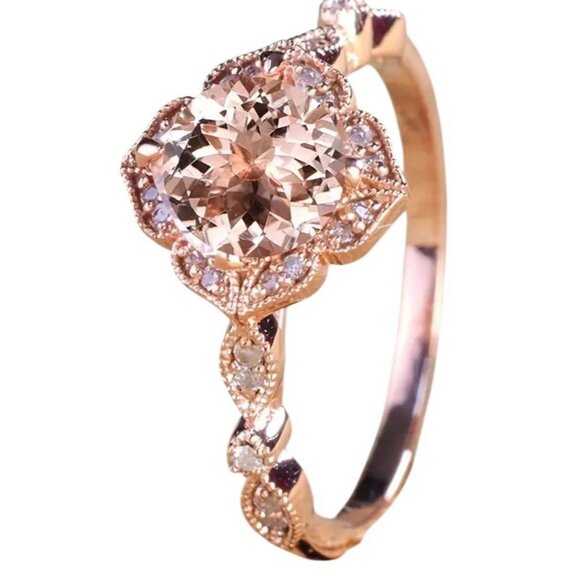 2 ct Round Cut Morganite & moissanite diamond Bridal Engagement Wedding Ring Set - Picture 4 of 6